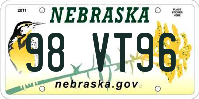 NE license plate 98VT96