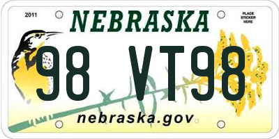 NE license plate 98VT98