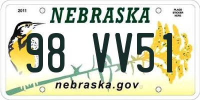 NE license plate 98VV51