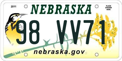 NE license plate 98VV71