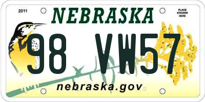 NE license plate 98VW57
