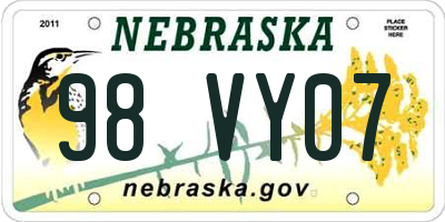 NE license plate 98VY07