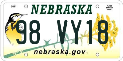 NE license plate 98VY18