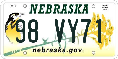 NE license plate 98VY71