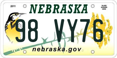 NE license plate 98VY76