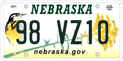 NE license plate 98VZ10