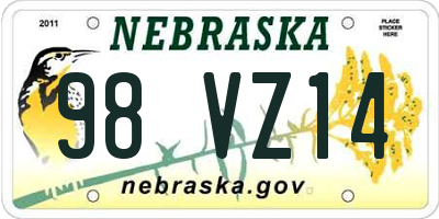 NE license plate 98VZ14