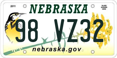 NE license plate 98VZ32