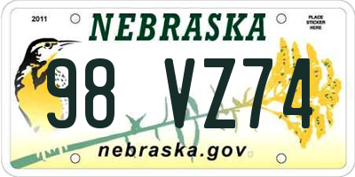 NE license plate 98VZ74