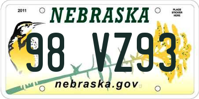 NE license plate 98VZ93