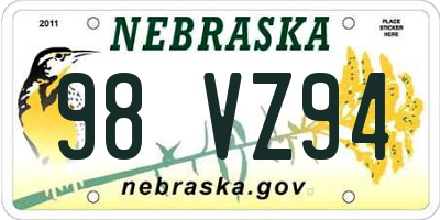 NE license plate 98VZ94