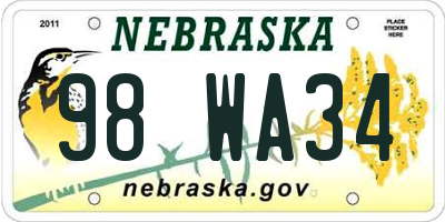 NE license plate 98WA34