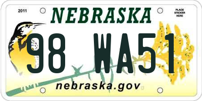NE license plate 98WA51