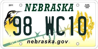 NE license plate 98WC10