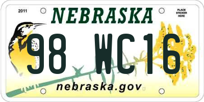 NE license plate 98WC16