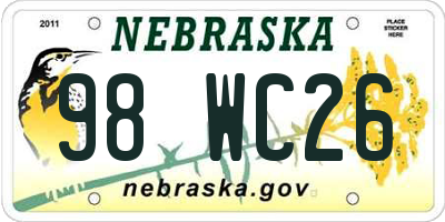 NE license plate 98WC26