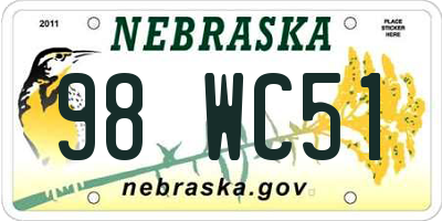 NE license plate 98WC51