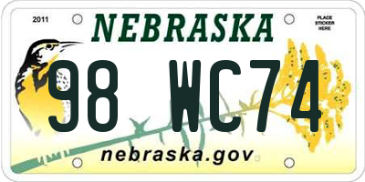 NE license plate 98WC74