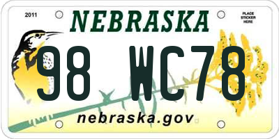 NE license plate 98WC78