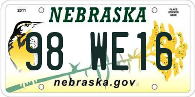NE license plate 98WE16