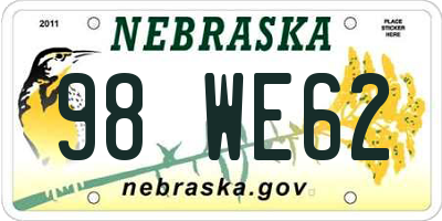 NE license plate 98WE62