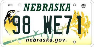 NE license plate 98WE71