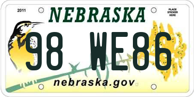 NE license plate 98WE86