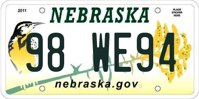 NE license plate 98WE94