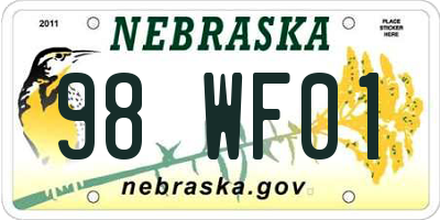 NE license plate 98WF01