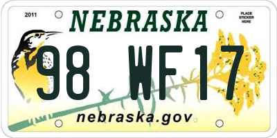 NE license plate 98WF17