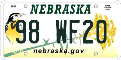 NE license plate 98WF20