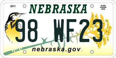 NE license plate 98WF23