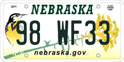 NE license plate 98WF33