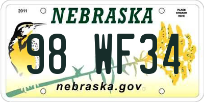 NE license plate 98WF34