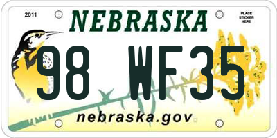 NE license plate 98WF35