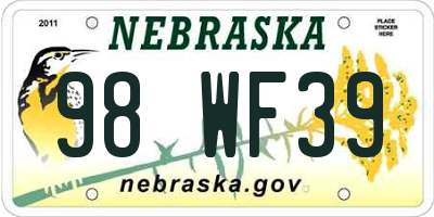 NE license plate 98WF39