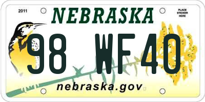 NE license plate 98WF40