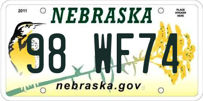 NE license plate 98WF74