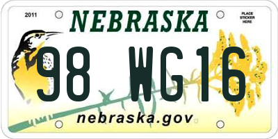 NE license plate 98WG16