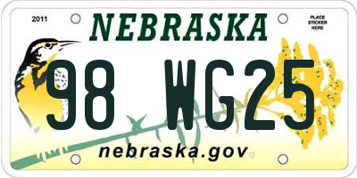 NE license plate 98WG25
