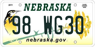 NE license plate 98WG30