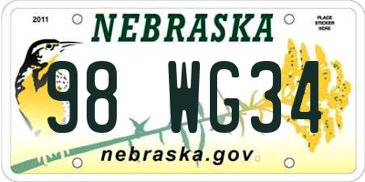 NE license plate 98WG34