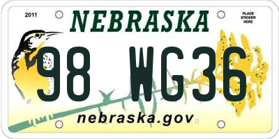 NE license plate 98WG36