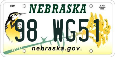 NE license plate 98WG51