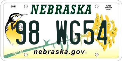 NE license plate 98WG54