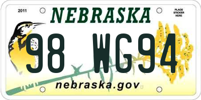 NE license plate 98WG94