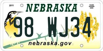 NE license plate 98WJ34