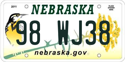 NE license plate 98WJ38