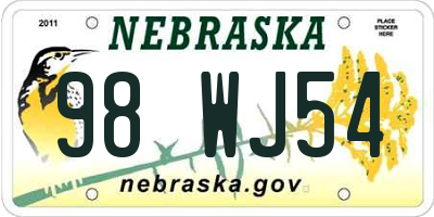 NE license plate 98WJ54