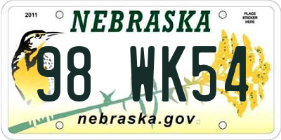 NE license plate 98WK54